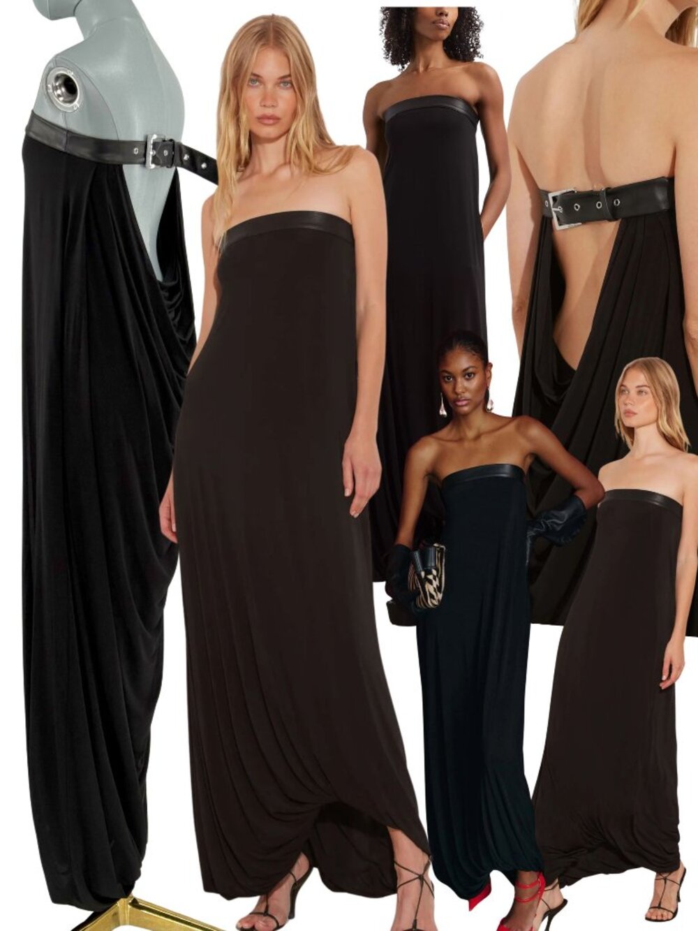 🆕 RAT & BOA 🧿 NWOT Antonie Draped Maxi Dress with Leather Belt, Black Sz L/XL